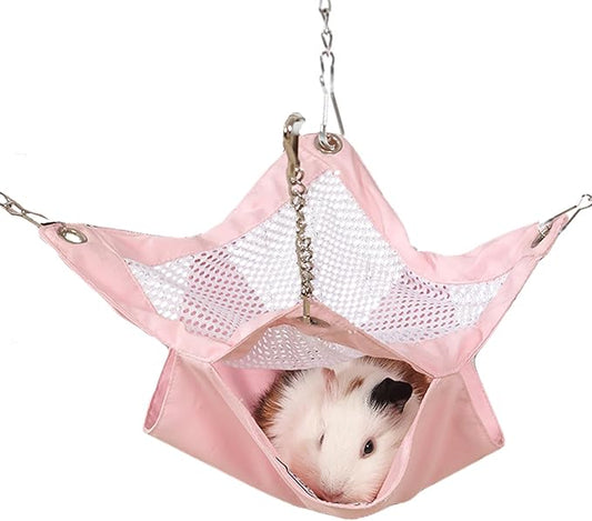SEIS Waterproof 2 Layers Sugar Glider Mesh Hammock Summer Hamster Sleeping Nest Small Animal Hanging Bed for Guinea Pig House Bedding Squirrel Rat (Pink, 11.4"x11.4")