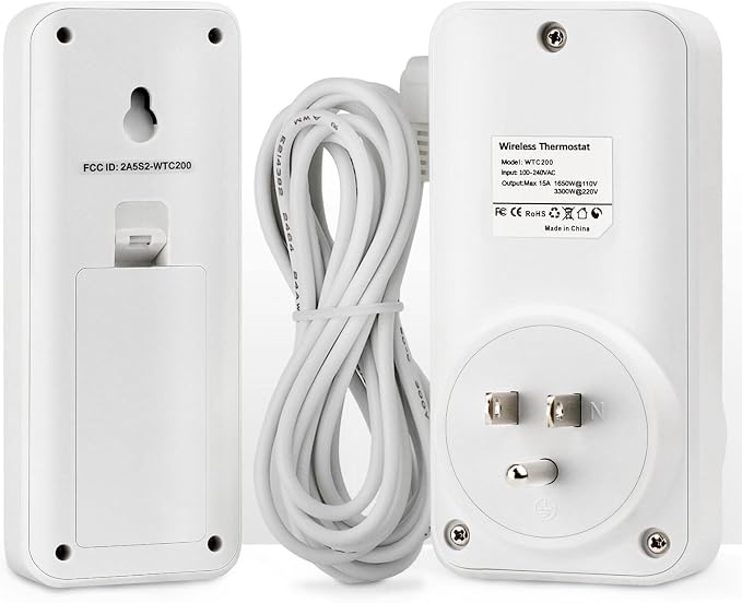 DIGITEN Wireless Temperature Controller Plug-in Thermostat Remote Control Reptile Thermostat Outlet with Temperature Sensor Wireless Thermostat for Home White