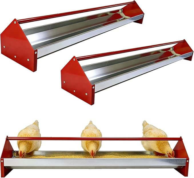 Chicken Feeding Trough,Chicken Feeder,45" Heavy Duty Galvanized Steel Feeder with Drainage Holes & Crossbar,Suitable for Poultry Feeder Trough for Chicken, Duck, Geese, Turkey (2 Piece)