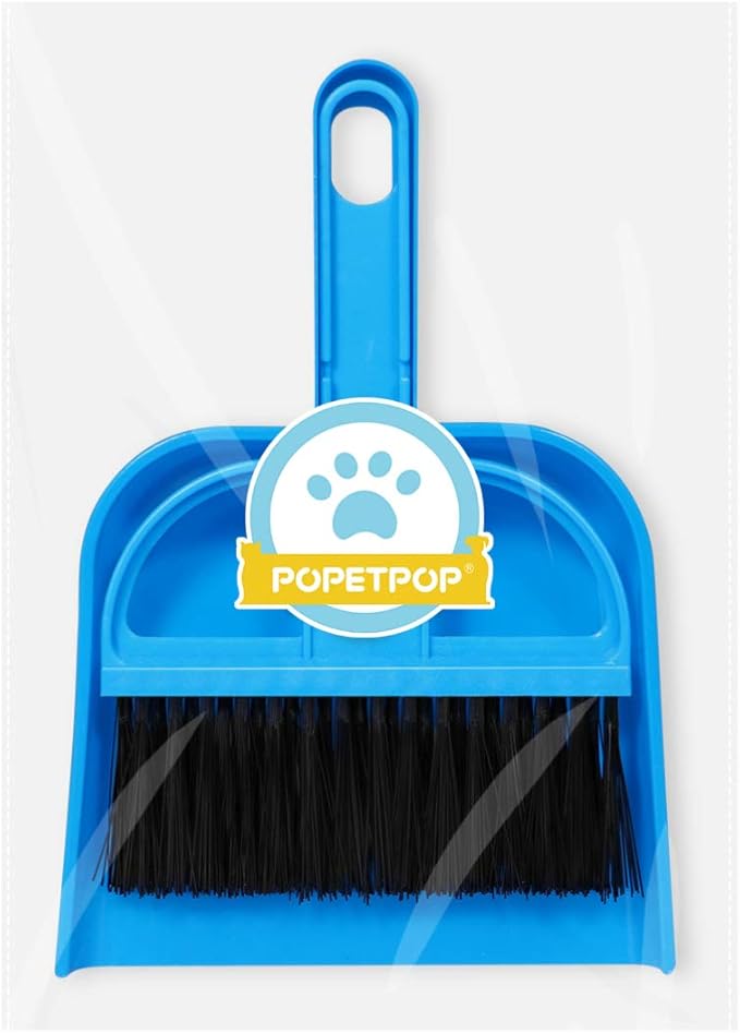 POPETPOP Mini Broom and Dustpan Set - Cage Cleaner for Guinea Pigs, Hedgehogs, Hamsters, Chinchillas, Rabbits, Reptiles - Guinea Pig Cage Cleaner Desk Cleaning Brush (Random Color)