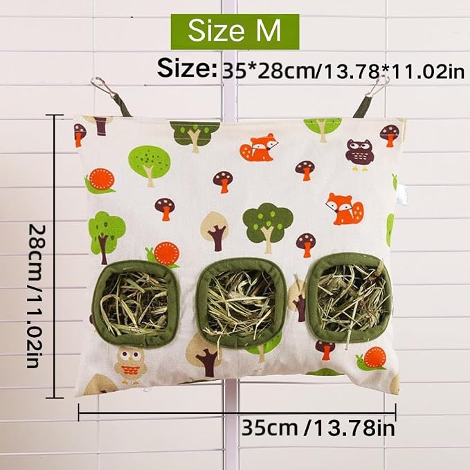 Rabbit Hay Feeder Bag for Cage Guinea Pig Timothy Hay Dispenser Storage Manger Hanging Large Less Waste for Bunny Guinea Pig Chinchilla (Dinosaur,Medium)