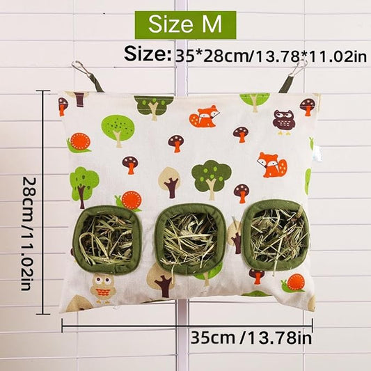 Rabbit Hay Feeder Bag for Cage Guinea Pig Timothy Hay Dispenser Storage Manger Hanging Large Less Waste for Bunny Guinea Pig Chinchilla (Dinosaur,Medium)