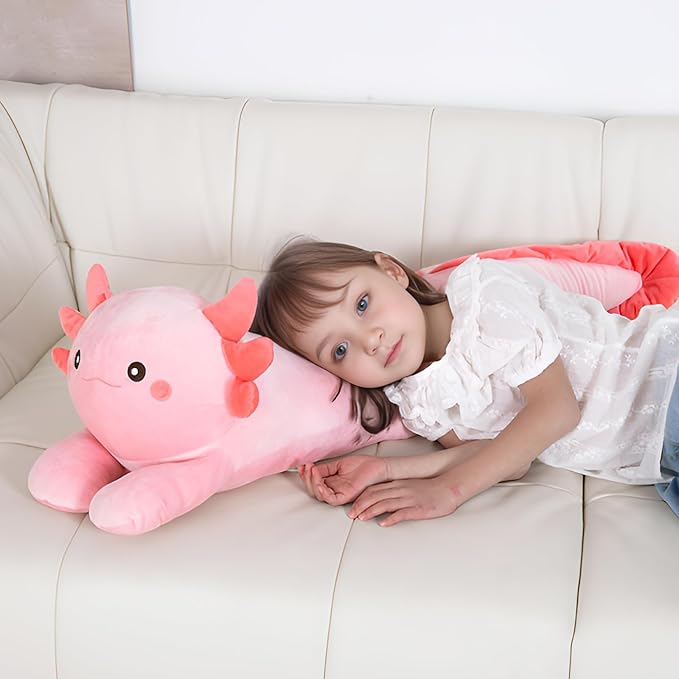 MMguai 40'' Big Pink Axolotl Plush Stuffed Animal, Large Axolotl Long Body Pillow Stuffy Plush Toy, Giant Soft Salamander Squishy Plushie Gift for Kids Boys Girls, Birthday, Christmas
