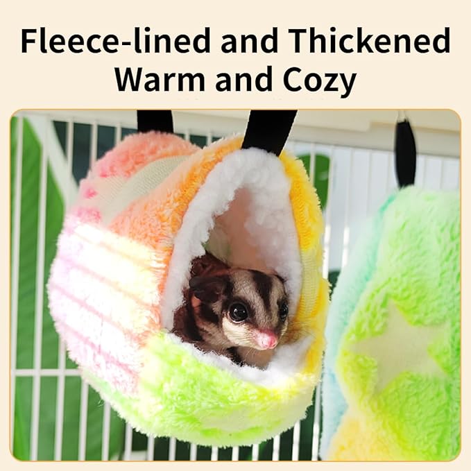 Cotton Guinea Pig Rat Hammock, Colorful Hamster Hanging Nest Warm Hideout Cage for Small Animals Sugar Glider Parrot Ferret (Rainbow,Medium)