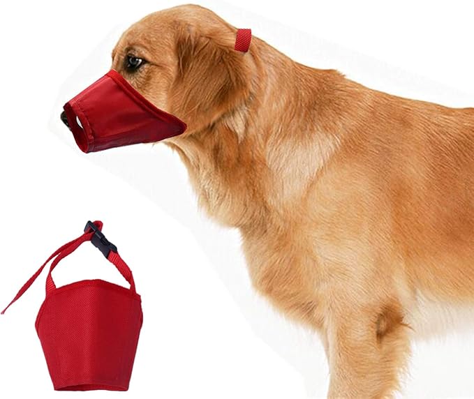 Dog Muzzles Suit, 7 PCS Adjustable Breathable Safety Small Medium Large Extra Dog Muzzles for Anti-Biting Barking Chewing Protection (Red)