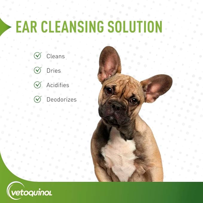 Vetoquinol Ear Cleansing Solution - Gentle Cleaner to Remove Dirt & Debris - Easy-to-Use Drops for Cats & Dogs - Support Clean and Fresh-Smelling Ears - Ideal for Routine Pet Hygiene - 4 Ounces