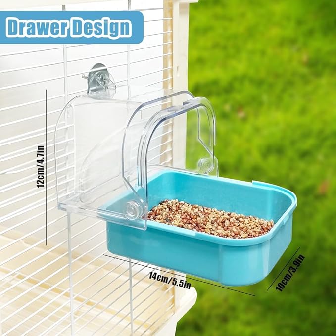 Bird Bath for Cage - Spacious Parakeet & Parrot Bathtub with Hanging Hooks, Portable Shower for Most Birdcages, Cleaning Pet Supply (Blue)