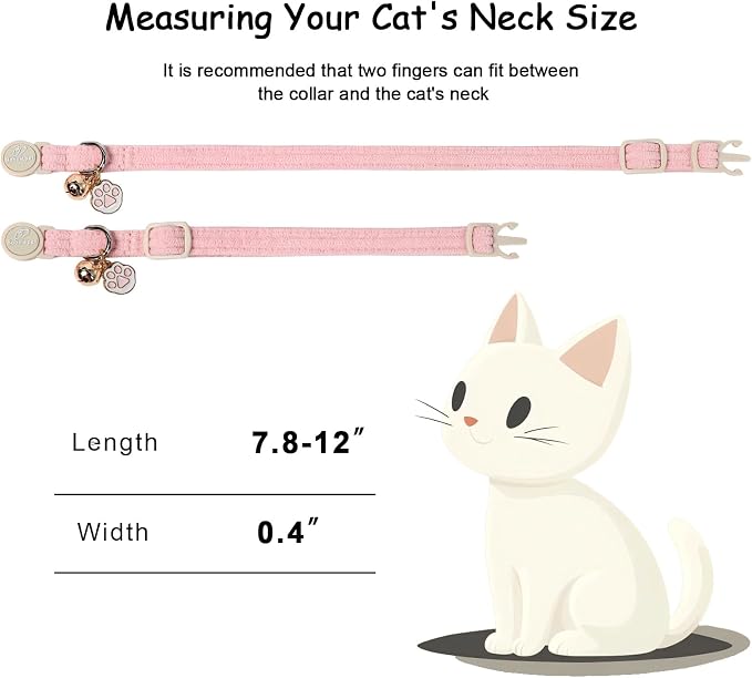 2 Pack Corduroy Cat Collars - Cute Breakaway Cat Collar with Bell and Paw Pendant, Soft Adjustable Fall Winter Kitten Collars for Girl Boy Cats, Pink&Deep Pink