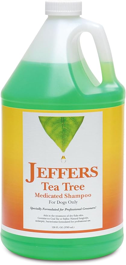 Jeffers Pet Tea Tree (Melaleuca) Dog Shampoo, 128 Oz - Medicated Style Grooming Wash for Dogs, Coconut Based, Soap & Detergent Free, Wintergreen Scent, for Home, Travel & Professional Use
