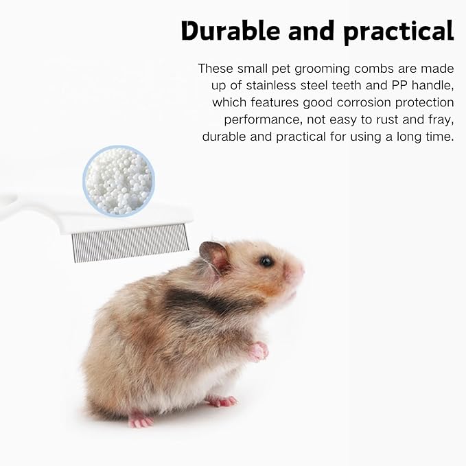 2PC Hamster Grooming Comb - Stainless Stell Face Flea Comb Fine Tooth Tear Stain Remover Removes Crust, Mucus, Stains, Face Brush for Chinchillas, Ferrets, Guinea Pigs, Rabbits (Blue)
