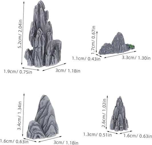 STOBAZA 4pcs Miniature Rockery Statues Resin Micro Landscape Decorations for Fish Tank Garden Indoor Use Detailed Faux Bonsai Ornaments for and Outdoor Decor