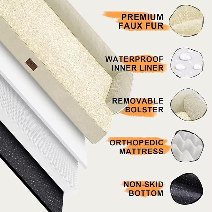MEKIY Orthopedic Washable Dog Bed with Bolster for Large Sized Dogs | Pillow Support for Neck Relief, Egg Crate Foam, Waterproof Liner, Anti-Slip Bottom, Machine Washable Cover, 38 x 25 Inch