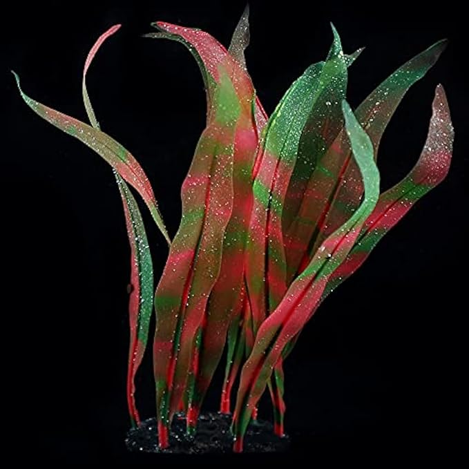 1Pcs Tall Aquarium Decoration Plants Simulation Artificial Water Grass Fish Tank Decor Plants Soft Silicone Glowing Kelp Ornament Aquarium Accessories,Red,16.9in