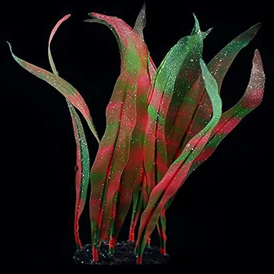1Pcs Tall Aquarium Decoration Plants Simulation Artificial Water Grass Fish Tank Decor Plants Soft Silicone Glowing Kelp Ornament Aquarium Accessories,Red,16.9in