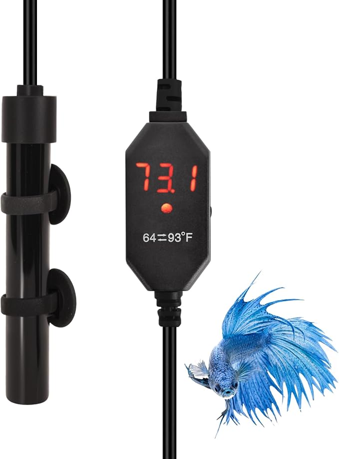 YOFOTHS Mini Aquarium Heater Alumina Ceramic, 15W Digital Display Thermostat, Compact Thumb-Size Fish Tank Heater with Temperature Control for 1-3 Gallon Betta Tanks (15W)