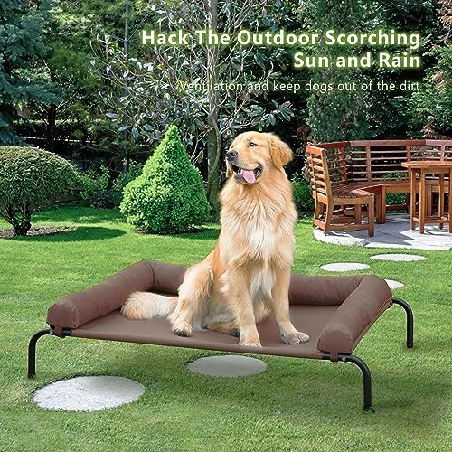 WESTERN HOME Cooling Elevated Dog Bed for Large Dogs, Outdoor Raised Dog Bed Portable Dog Cot Bed with Breathable Mesh, Chew Proof Pet Cots with Removable and Waterproof Bolster