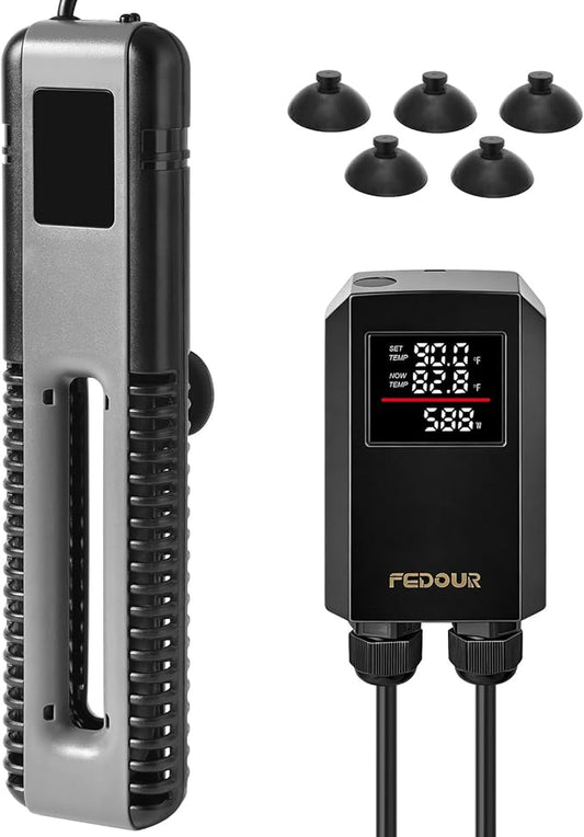 FEDOUR 600W 800W Titanium Aquarium Heater with Digital Controller, Submersible Aquarium Heater with Overheating Protection, for up to 220Gallon Fish and Turtle Tank (800W for up to 220Gal)