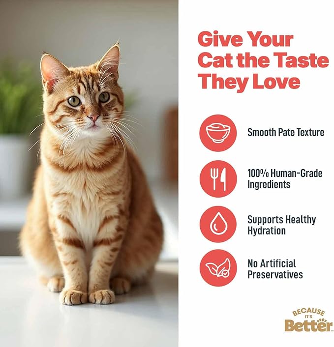 Because It’s Better Pate Complete Meal - Wet Cat Food - Turf & Surf Recipe - Organic, Balanced, Smooth Pate Texture, Human-Grade Ingredients, Grain Free, 2.6 oz Pouches (12 Count)