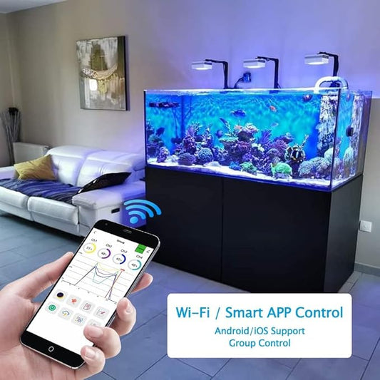 PopBloom RL90 WiFi Reef LED Light, 100W Reef Aquarium Lighting for SPS LPS Corals and Saltwater Fish Tanks, Enhanced Violet and Blue Spectrum,APP Fully Programmable (1 Light with Mount Arm kit)