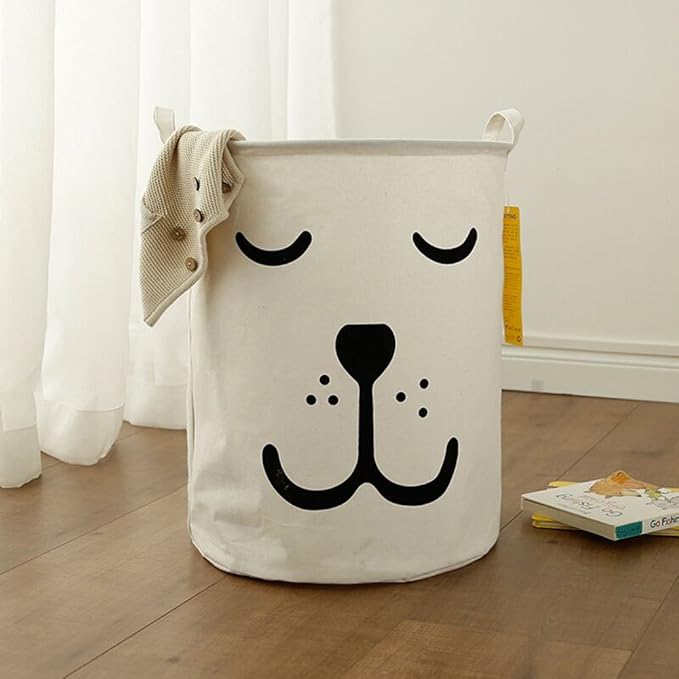 Storage Basket, Nursery Hamper Canvas Laundry Basket Foldable with Waterproof PE Coating Large Storage Baskets for Kids Boys and Girls, Office, Bedroom, Clothes,Toys（dog）