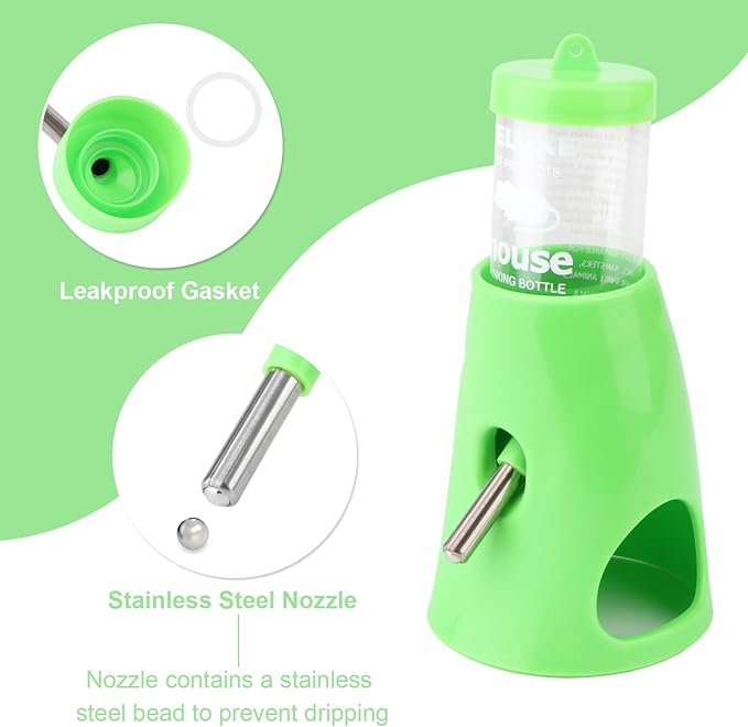 Hypeety Hamster Cage Drinking Water Bottle Parrot Mice Rat Gerbils Water Feeder Bowl 1Pcs 80ml (Green,80ml)