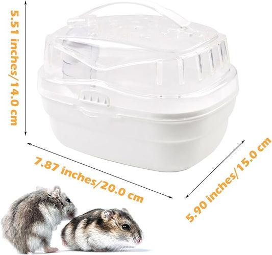 Hamster Carrier Cage with Water Bottle,Portable Hamsters Travel Cage Plastic Guinea Pig Carrying Cases Small Animal Carry Cage for Dwarf Hamsters Chinchillas Hedgehog Mouse(White)