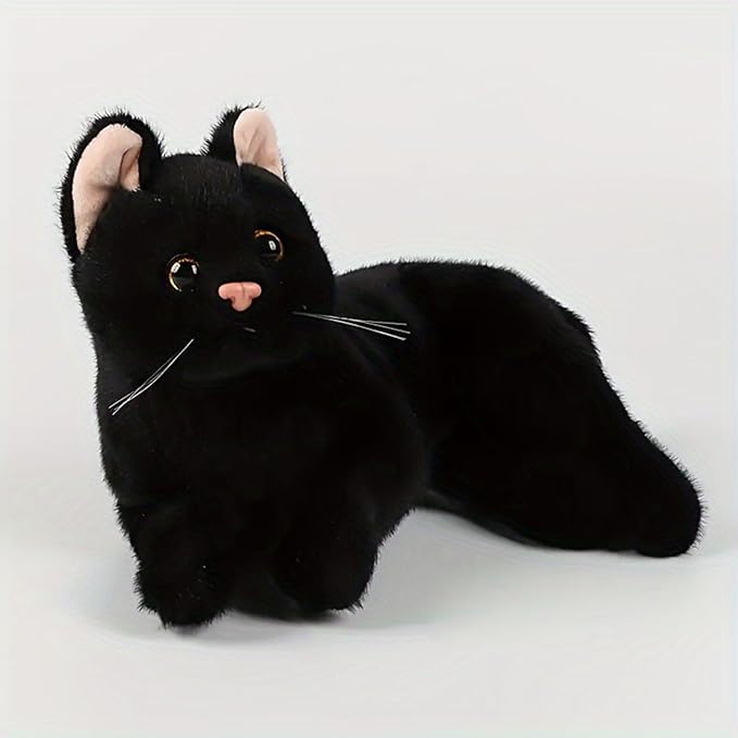Black Cat Plush Soft Plush Cat Toy, 12 inch Realistic Black Cat Stuffed Animal Gifts for Boys and Girls (Black)
