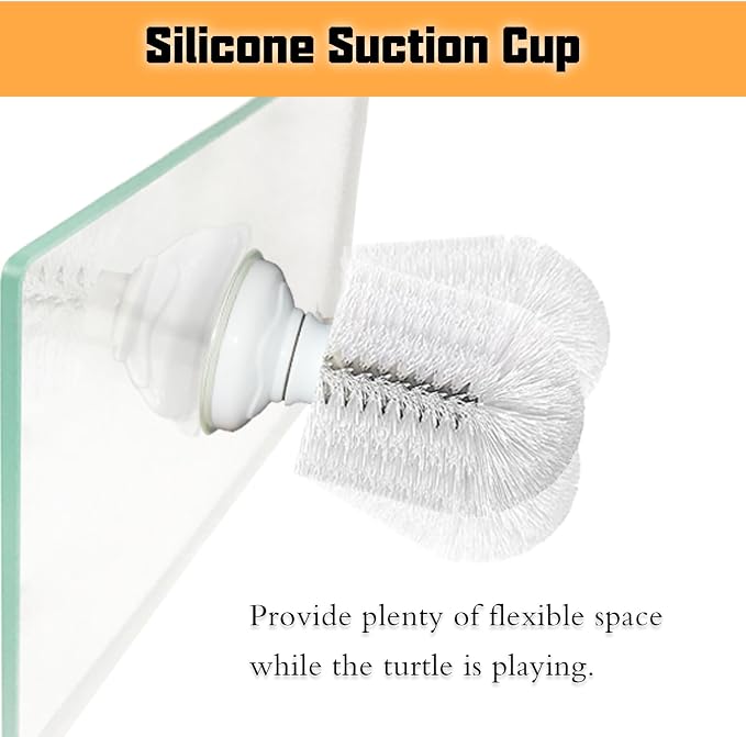 Turtle Brush with Suction Cup, Screw The Upgraded Turtle Scrub Brush Tightly on The Glass, It is Not Easy to Fall Off and Slide, Helping The Turtle Remove Dirt on The Back and Abdomen.