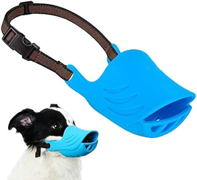 Dog Muzzle, Soft Duck Silicone Mouth Cover with Adjustable Strap for Small Medium Dogs, Best to Prevent Barking, Biting, and Chewing (XL, Blue)