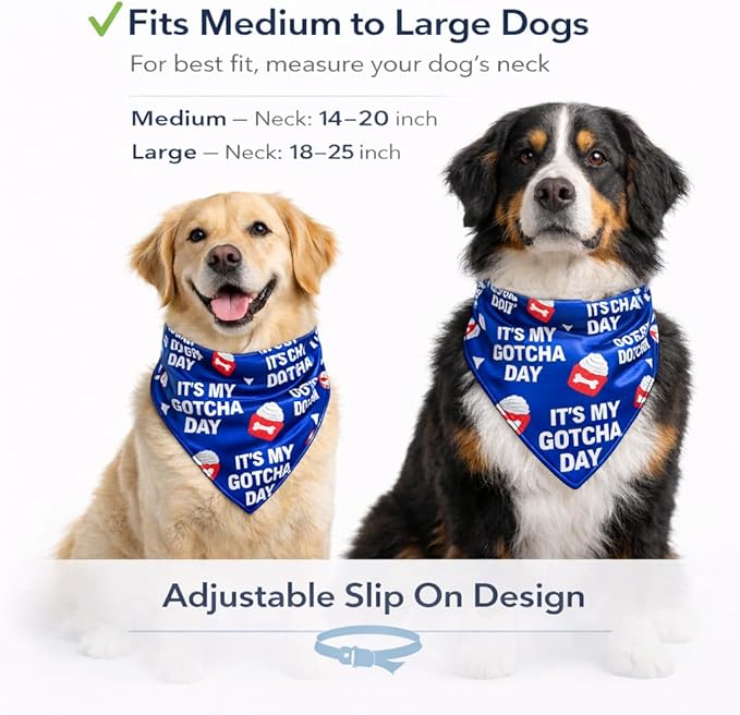 Luxury Satin Dog Bandana Slip-On Collar Style, Premium Pet Scarf for Medium, Large & XL Dogs Special Occasion Accessory for Dogs (Collar Not Included) (Medium - Extra Large, It's My Gotcha Day)