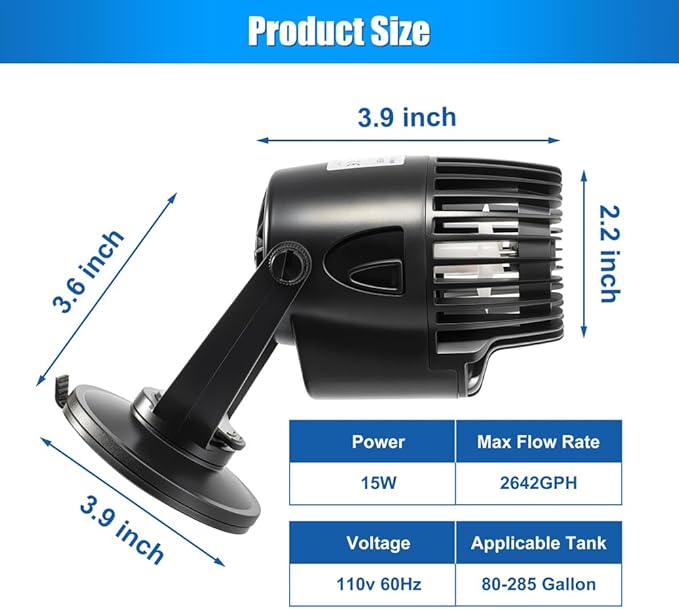 DaToo 2642GPH Mini Aquarium Circulation Pump Ultra-quiet Fish Tank Wave Maker With Suction Cup 360 Degree Rotatable Aquarium Power Head Submersible Water Pump For Freshwater And Saltwater