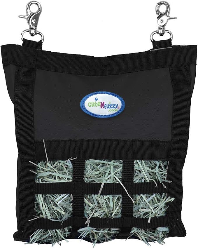 Rabbit & Guinea Pig Hay Bag Feeder with Super Tough Bottom® Design | Small 10" x 11" x 3" Hanging Hay Feeder | Organized Feeding | Made in USA Design (Black, Small 10" x 11" x 3")