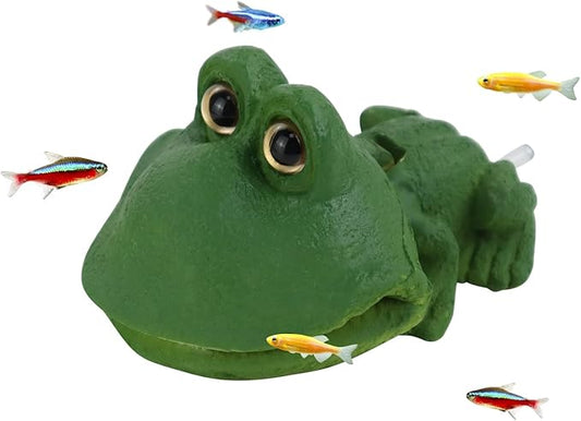 WishLotus Aquarium Decorations, Resin Big Mouth Frog Aquarium Landscaping Ornaments Pneumatic Decorations Aquarium Accessories Decoration (Frog Green)