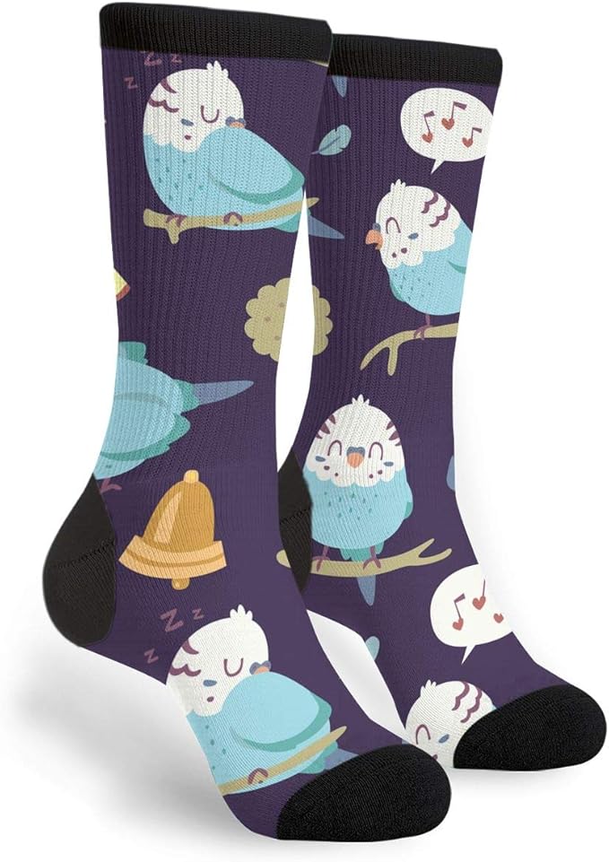 Cartoon Budgie Parrot Men Women Casual Crazy Funny Athletic Sport Colorful Fancy Novelty Graphic Crew Tube Socks