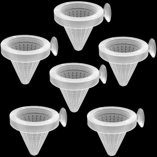 6PCS Aquarium Live Red Worm Feeding Cone Cup Plastic Frozen Brine Shrimp Fish Feeder for Aquarium Tank with Suckers, White,Red