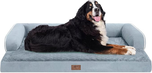 MEKIY Orthopedic Waterproof Jumbo Dog Bed with Bolster for Extra Large Dogs | Pillow Support for Neck Relief, Egg Crate Foam, Waterproof Liner, Anti-Slip Bottom, Removable Bolster Cover, 53 x 42 Inch
