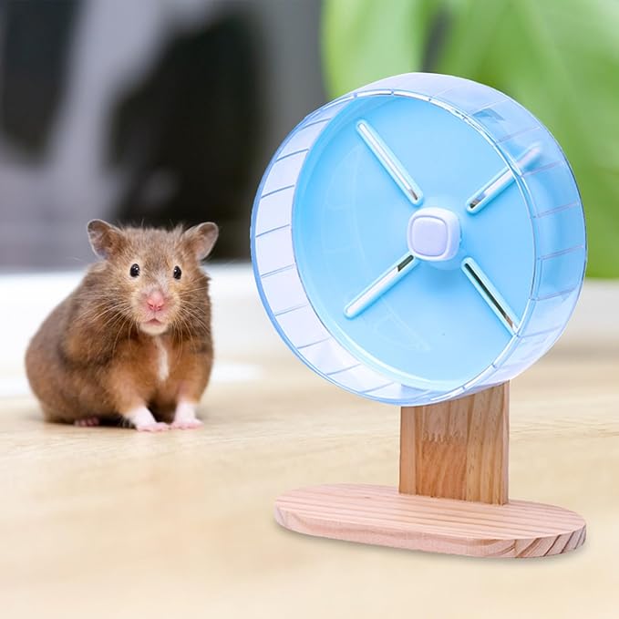 Toyvian Hamster Running Wheel Stand with Wood Base, Rotating Mute Design Exercise Wheel Holder for Small Pets Cage