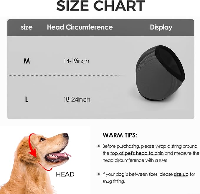 NACOCO Dog Calming Hoodie - No Shake Water Resistant Ear Wraps for Dogs Anxiety Relief & Noise Protection Dog Head Wrap Pet Ear Cover Muffs for Swim Bathing Hematoma(Dark Grey, M)