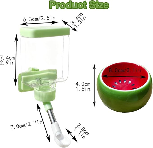 Hamster Water Bottle Hamster Water Feeder Dispenser with Food Bowl Cage Accessories for Gerbils Dwarf Mouse