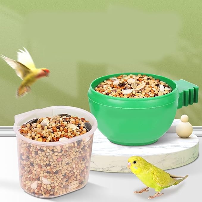 New Bird Parrot Pigeons Hamster Pet Cage Aviary Water Food Bowl Feeder Plastic Round Water Cup Hanging Drinking Feeding Bowl-5pcs