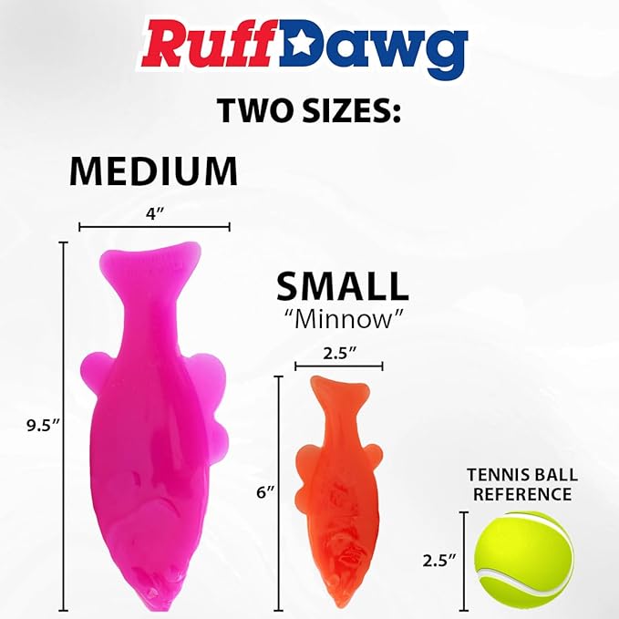 Ruff Dawg Flying Minnow Floating Dog Toy – (1 pc) Assorted Colors – Durable Rubber Fetch & Water Toy with Rope Hole – Gentle on Teeth, BPA & Latex Free – Made in USA