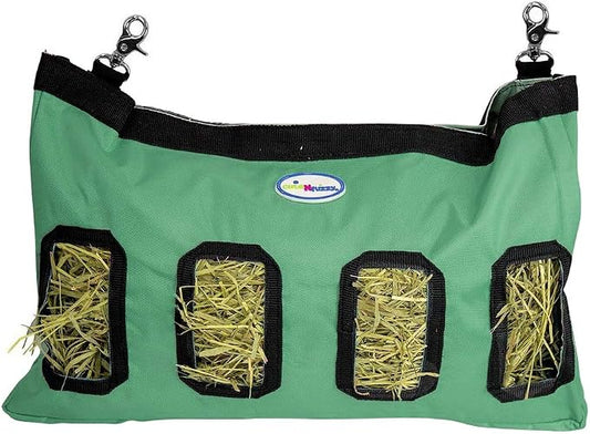 4-Opening Hay Bag for Rabbits, Guinea Pigs & Chinchillas, Hanging Hay Feeder, 18 x 11 x 1.5 in, 1000D Nylon, 6-Month Warranty (Green, 18" x 11" x 1.5")