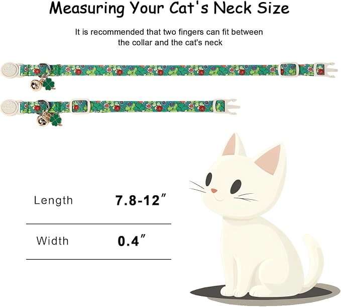 2 Pack St. Patrick’s Day Cat Collars - Breakaway Cat Collar with Bell, Green Clover Pendant, Adjustable Cute Kitten Collars for Boy Girl Cats, Beer&Flower Irish Shamrock