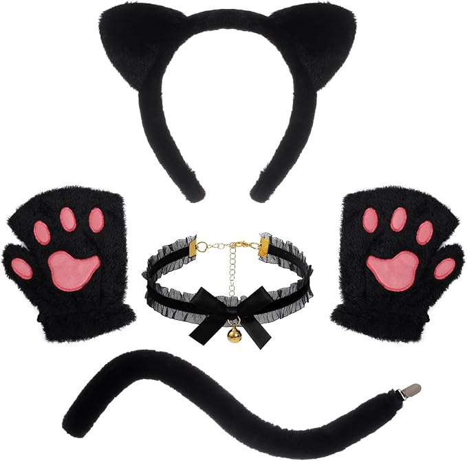choyaxo Cat Costumes Including Cat Ears and Tail Necklace Paw Gloves Animal Costume