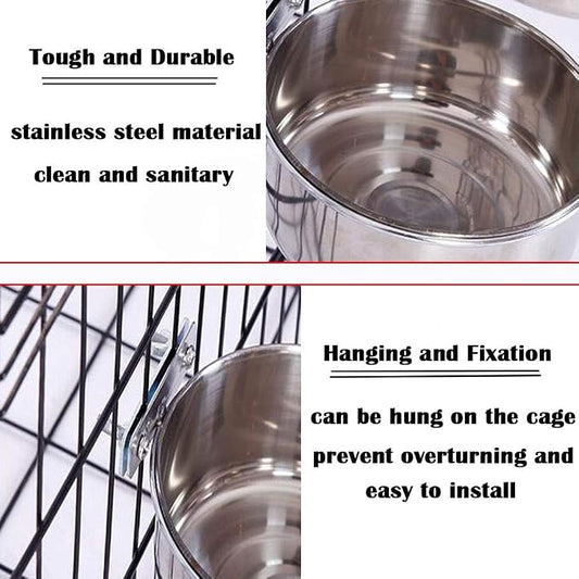 JiangYanus Stainless Steel Hanging Pet Bowls, Dog Crate Food and Water Bowl | Metal Coop Cups with Clamp Holder Detachable Cage Kennel Bowl Feeder Dish for Dogs Cats Birds Ferret Rabbit and Small Animals