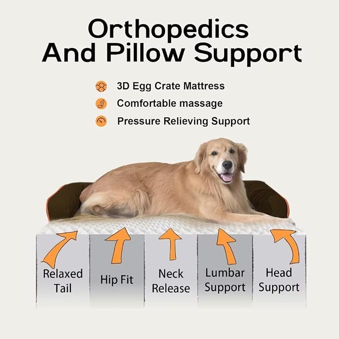MEKIY Orthopedic Dog Sofa Bed with Bolster for Small Dogs Cats | Pillow Support for Neck Relief, Egg Crate Foam, Waterproof Liner, Anti-Slip Bottom, Removable Bolster Cover, 20 x 15 Inch