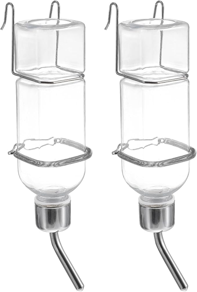 Mipcase Pet Water Feeder 2-Pack Hanging No-Drip Water Dispenser for Small Animals Leak-Proof Rabbit & Guinea Pig Drinking Bottles with Hooks and Springs 2.16X2.04X9.05 Inches