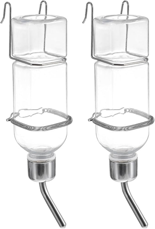 Mipcase Pet Water Feeder 2-Pack Hanging No-Drip Water Dispenser for Small Animals Leak-Proof Rabbit & Guinea Pig Drinking Bottles with Hooks and Springs 2.16X2.04X9.05 Inches