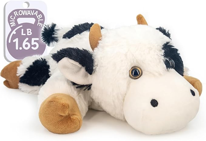 Marysun Microwavable Heated Cow Stuffed Animal - Weighted Stuffed Animal Plush, Heating Pad, Cozy Gift for Girls|Women|Kids|Elderly People, 9.8in, 1.65lb