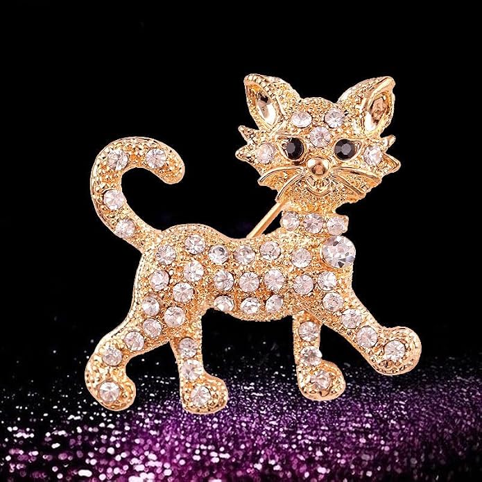 coadipress Rhinestone Cat Brooch Pin for Women Cute Crystal Animal Cat Lapel Pin Clothing Dainty Accessories Jewelry